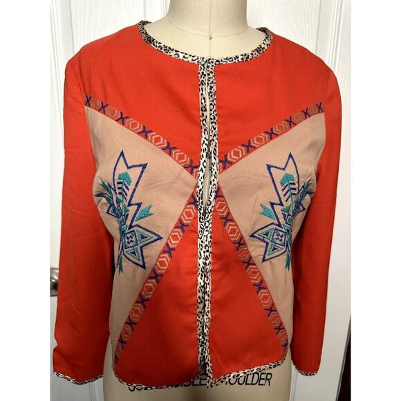 Billy by Flying Tomatoe Orange Tribal Ethnic Embroidery Long Sleeve Jacket Sz M - Picture 4 of 7